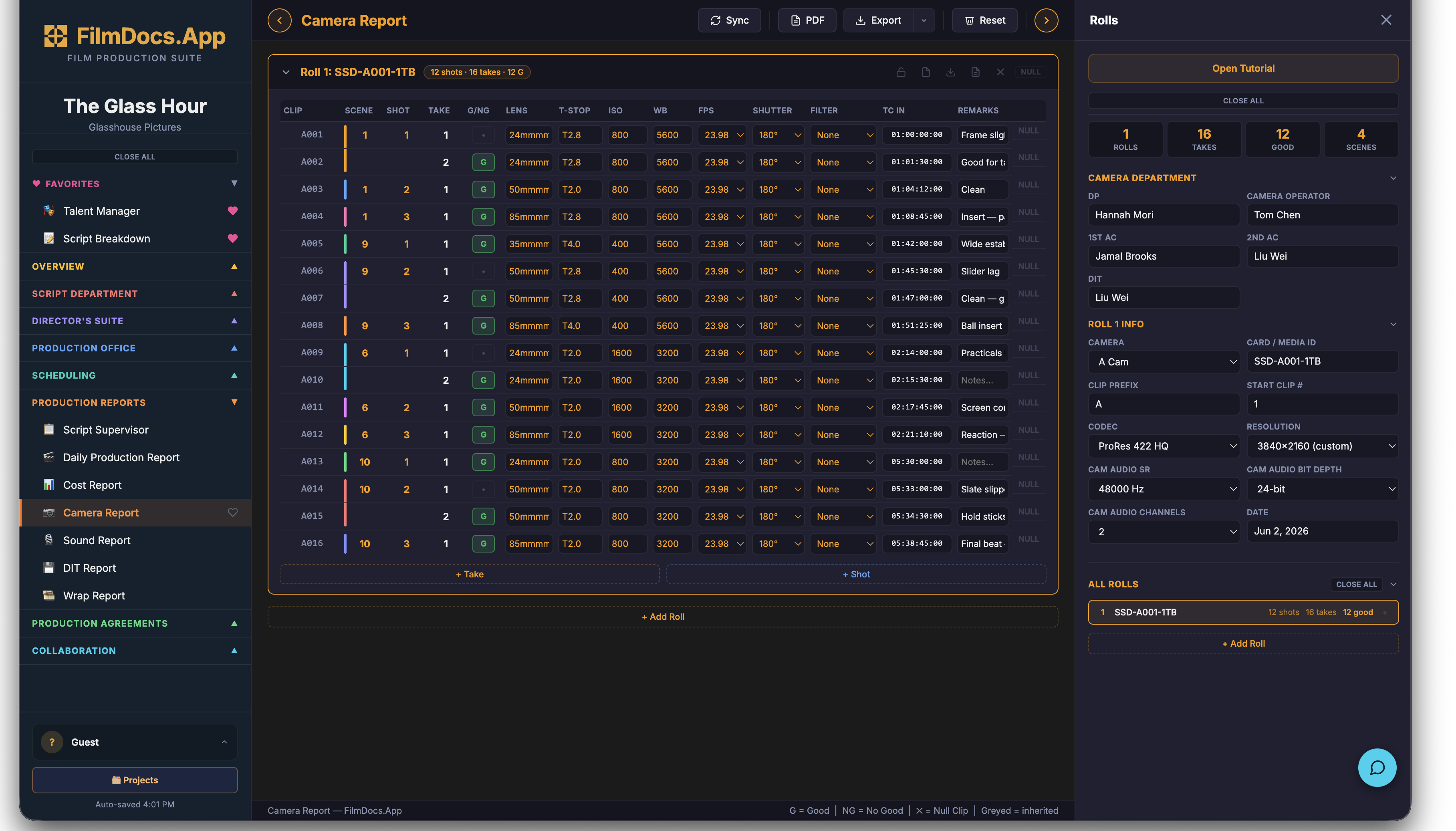 Camera Report screenshot